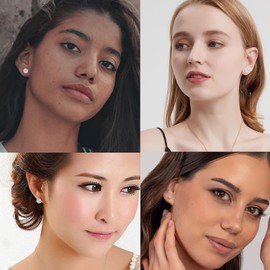 Ear Piercing Gun Kit - Lyuxzad Stud Earrings for Women 6Pcs Disposable Ear Piercing Kit Ball Crystal Earrings Set Sparkly Cubic Zirconia Silver Ball Earring Studs