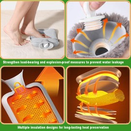 Hot Water Bottle with Soft Cover, 2-in-1 Water Bag for Cold & Hot Compress, Hand Feet Warmer, Christmas Winter Gifts, Fluffy Super Soft Faux Fur 1 Litre (Brown)