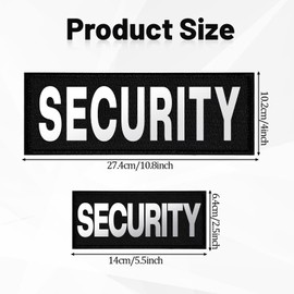Security Patch, 2 Pcs Reflective Security Hook and Loop Patch for Vest Printed Letters Embroidery Patches for Officer Guard Custom Uniforms Vest, Jacket, Carrier, Bag, Hat (Black, 1 Small and 1 Large)