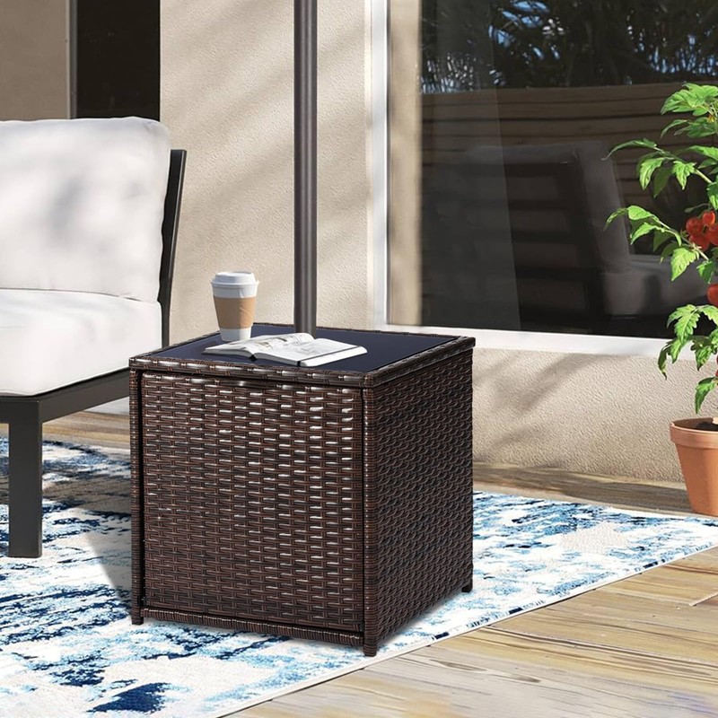 SUNNYPARK Outdoor Umbrella Side Table with 2 Weight Bags, 2-in-1