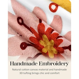 Kokaaee Embroidered Throw Pillow Cover - 18x18 Outdoor Decorative Pillow Covers with Zipper for Couch Sofa Bedroom Aesthetic Multicolor Flowers Soft Cozy Cotton Pillowcase Covers with Patterned