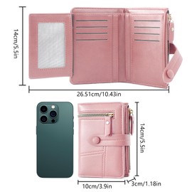 Lakpopya Women's Purse, 14 x 10 cm, Purse with Multiple Compartments, PU Leather with Coin Compartment, pink, Casual