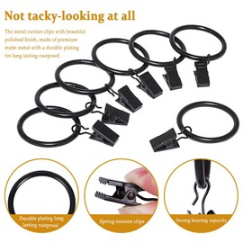 40pcs Rustproof Drapery Matte Stainless Steel Metal Curtain Rings with Clips 1.5 inch Drapery Rings, Vintage Black (1.5" Interior Diameter)