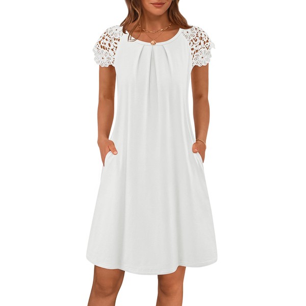 MEROKEETY Women's Casual Summer T Shirt Dress Beach Vacation Lace