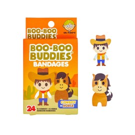 Boo Boo Buddies Kids Adhesive Bandages, Kids Self-Adhesive Sterile Bandages Pack for Toddler Girls & Boys, Adults First Aid, Protect Scrapes and Cuts | 24 Pcs (Cowboy + Horse)
