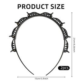 Pack of 2 Hair Bands with Clips, Double Bangs Hairstyle Hairpin, Hair Hoop with Clips, Women's Headband for All Hair Types and Hairstyles (Black)