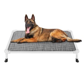Veehoo Chew Proof Elevated Dog Bed - Cooling Raised Pet Cot - Silver Aluminum Frame and Durable Textilene Mesh Fabric, Unique Designed No-Slip Feet for Indoor or Outdoor Use, Black Silver, Large