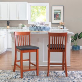 Linon Triena Red Cherry Wood Black Vinyl Padded Seat - 24 inch