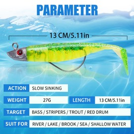 HOTUT Rubber Fish Set, 3 Pieces Fishing Lures with Jig Head, Rubber Bait for Trout, Zander Perch, Artificial Bait Fishing Equipment, Artificial Bait Pike Bait, Sweet & Saltwater, Men's Fishing Gifts