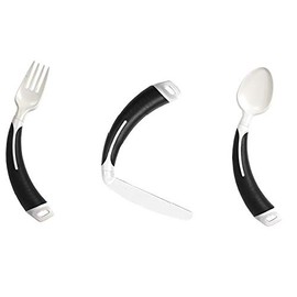 Curved Cutlery - Adult Eating Aid - Full Set of Light Weight Angled Cutlery (Left Hand, Black)