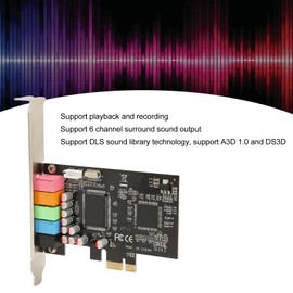 PCI Sound Card, PCIE 5.1 Computer Sound Card, 6 Channel Surround Sound, 24 Bit, 48 KHz, Internal Sound Card with PCI Express Interface for Karaoke Home Theater 3D Games