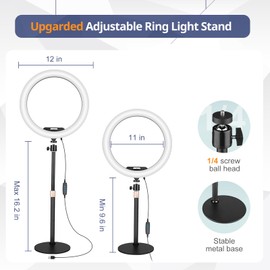 Sensyne 12” Desk Ring Light with Stand & Phone Holder for Computer, LED Selfie Ring Light for Phone Photography, Webcam Light for Laptop/Video Conference Lighting/Makeup/Live Streaming, Black