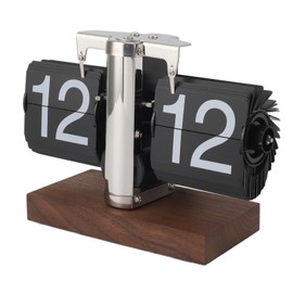 ciciglow Flip Table Clock, 24-Hour Retro Flip Down Desk Clock with Wooden Base, Automatic Mechanical Flip Knob, Time Setting Clock for Home Office