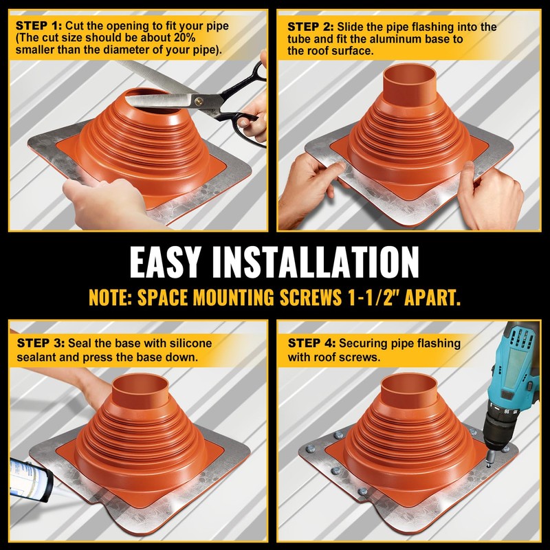 VIVIDA #7 Silicone Metal Roof Pipe Boot, High Temp Flexible