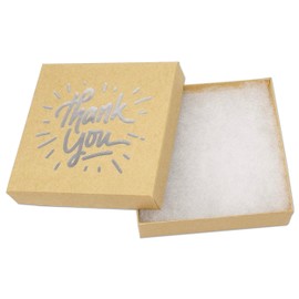TheDisplayGuys - 10-Pack Cardboard Kraft Paper Gift Boxes w. Lid & Cotton Padding - Brown/Silver "Thank You" - 3.5" x 3.5" x 1.0" (#33)