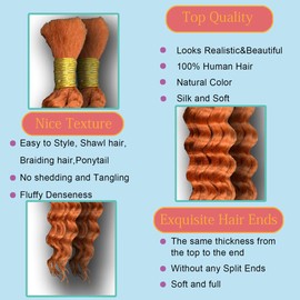 Eileen 350 ginger human braiding hair 18 Inch 100g 2 Bundles Deep Wave Bulk Human Hair for Braiding Curly Human Hair for Boho Braids Water Wet and Wavy Curls Micro Braiding Hair Extensions