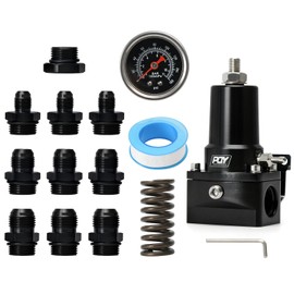 PQY Adjustable Fuel Pressure Regulator Kit 30-140PSI With 10AN Return and 10AN feed Port with AN6 AN8 AN10 Connectors and Gauge (black)