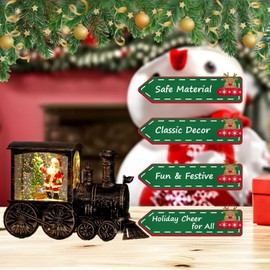 Christmas Lantern Snow Globe, Christmas Decoration Vintage Lighted Train Christmas Water Glittering Snowing Globe Night Light Santa Claus Christmas Train for Xmas Ornaments Gift