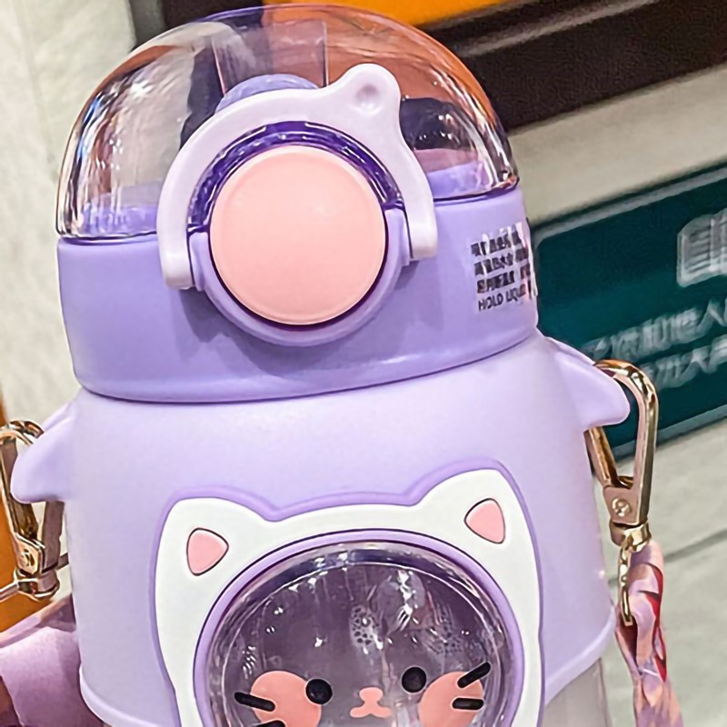 Soft Straw Drinking Cup Portable Plastic Sippy Cup Cartoon Pattern