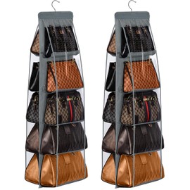 CJWLKJ 2 Pcs 10 Pockets Hanging Purse Handbag Organizer Clear Hanging Shelf Bag Collection Storage Holder Purse Bag Wardrobe Closet Space Saving Organizers (Grey)