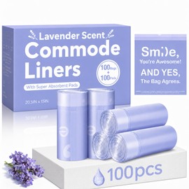 100 Pcs Bedside Commode Liners with Absorbent Pads, Tear-Free Leak-Proof Lavender Scented Commode Liners and Pads, Odor-Free Portable Toilet Liners & Potty Chair Bags for Disposable Adult, Bedpan