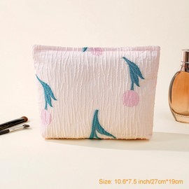 Gleyemor Large Travel Makeup Bag for Women, Cute Floral Cosmetic Bag, Toiletry Organizer Zipper Pouch Storage Make Up Bag (Pink Tulip)