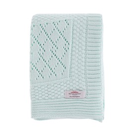 The Wool Company | Luxury Patterned Knitted Baby Blanket for Newborn | Super Soft Pure Cotton | Baby Comforter | Heirloom Baby Boy Girl Gifts | Ideal for Cot, Pram, Moses Basket, 100x75cm, Mint Green