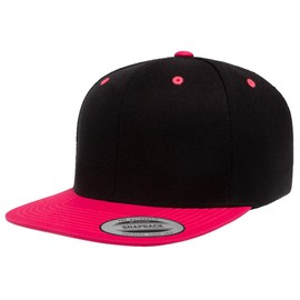 Flexfit Yupoong Classics 6-Panel Premium Snapback Hat, One Size, Adult Cap (Black/NeonPink)