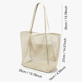 Geiruiou Travel Essentials Beach Tote Bag Waterproof Mesh Beach Bag for Women - Cruise Ship Essentials and Vacation Must-Have (Beige)