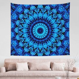 BOXIMIAO Tapestry Bohemian fluorescent blue mandala Tapestry Wall Hanging Home Decorations Wall Blanket Decor for Living Room Bedroom Dorm, 60x50 Inch