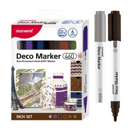 MONAMI Deco Marker 460, Bullet Tip (2.0mm), Water-Based Premium Acrylic Paint Markers for Home Decorations, Arts, Crafts, RICH 6-Pack (Gray, Violet, Prussian Blue, Dark Brown, Brown, Olive)