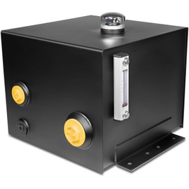 7-Gallon Hydraulic Fluid Reservoir Tank Fuel Heavy Duty Steel Oil Tank for Tractors, Trucks & Log Splitters, with Breather/Strainer Fill Cap, Built-in Sight/Temp Gauge Combo, Horizontal-Mount