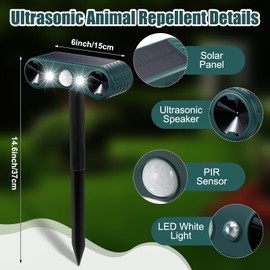 Qualirey 8 Pcs Solar Nocturnal Ultrasonic Light Animal Repeller Outdoor Deterrent with Pir Sensor Waterproof Deterrent Deer Repellent Devices to Repel Cat, Dog, Rabbit, Raccoon, Fox for Yard Garden