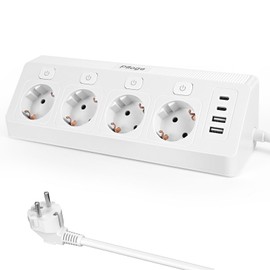 Pfloge® Table Socket Recessed with USB C, 3-Way Built-in Socket with 2 USB A+2 USB C, Retractable Socket with 3 Separate Switches for Conference Table, Desk, Workbench