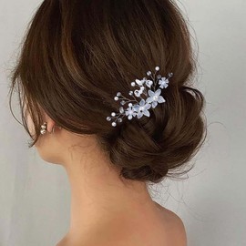 Cimenexe Bohemian Crystal Flower Hair Comb Rhinestone Flower Headpiece Silver Pearl Hair Clip Vintage Pearl Flower Headpiece Hairpiece Decorative Wedding Jewellery for Women and Girls Gifts