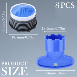 8-Piece Tap Strainer Set, Aerator M18.5, Aerators for Taps, Tap Aerator with 2 Mixing Nozzle Keys, Plastic Strainer Insert for Bathroom and Kitchen