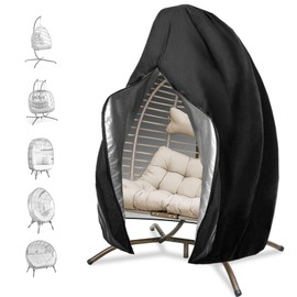 NICESOUL® Outdoor Patio Chair Cover for Swinging Egg Chair/Pod Chair/Stationary Egg Chair - Large Size for Oversized Double Egg Chair Waterproof All Weather Protection 51.1" W x 78.7" H (Black)