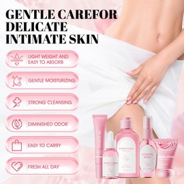 Intimpflege Damen, Intimwaschlotion Frauen Set con Waschlotion, Essenz, Care Gele, Schutzsalbe, Intimspray für Frauen, Schnelle Reinigung und Pfleges, 5 Artikel
