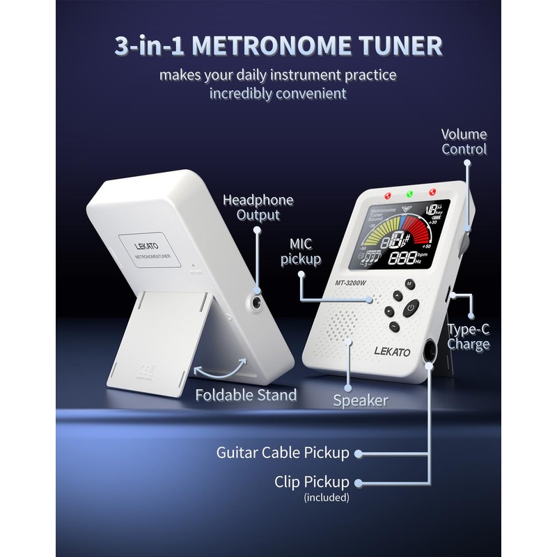 Metronome Tuner, Rechargeable 3 In 1 Digital Metronome with Vocal
