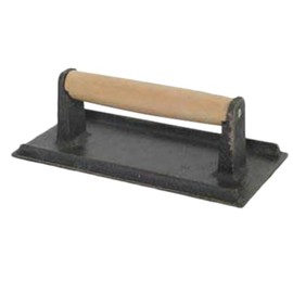 A-to-Z Supply SLKSW095 Steak Weight, 5" x 9", Wood Handle, Heat Resistant Ribbed Bottom, cast Iron, Black