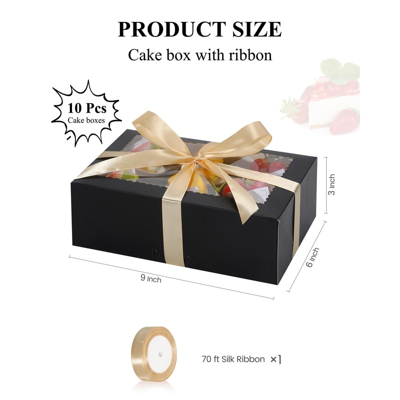 COTOPHER 10Pcs Cookie Boxes with Ribbons, 9x6x3 Inch Bakery Boxes