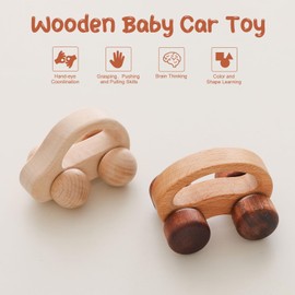 Wooden Baby Car Toys,Wood Push Car for Toddler Montessori Baby Grip Toy Car,Gifts for Boys and Girls,Push and Pull Toy Car 2 Pieces