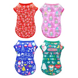 PET SHOW 4 Pack Christmas Dog Shirts for Small Doggies Tank Top Tee Red Green Xmas Santa Gnome T-Shirts Pets Holiday Party Sleeveless Vest Cats Kittens Puppy Clothes Boys Girls(Small)