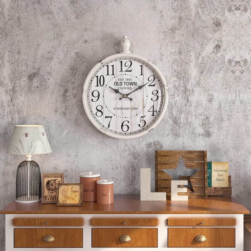 Menterry Retro Round Wall Clock. White Vintage Antique Style. Battery