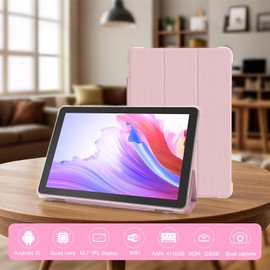 DIGITHINK 10 inch Android 15.0 Tablet PC, Android Tablets, DDR4 4GB RAM+16GB Extend 20GB ROM 2MP+8MP Dual Camera, WiFi-6 Bluetooth 1TB Expand 10 in IPS Tab, 6000mAh Battery with case (Pink)