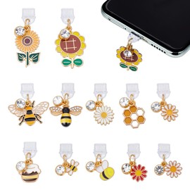 OLYCRAFT 12Pcs Dust Plug Charm 2~4cm Long Anti Dust Plugs Bee Daisy Dustproof Plugs C Port Caps Protector with Alloy Enamel Pendants Phone Pendants Accessory for Most Type C Phone