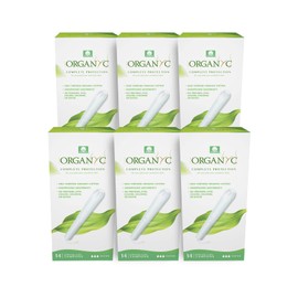 Organyc - 100% Certified Organic Cotton Tampons - Cardboard Applicator, Free from Chlorine, Perfumes, Rayon, and Chemicals. Super Flow, 14 Count (Pack of 6).