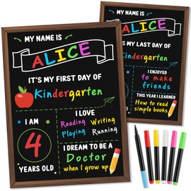 IJIGU First & Last Day of School Board, 14 x 10.5 Inch Double Sided Back to School Chalkboard with Frame, Reusable Wooden 1st Day of Preschool/Kindergarten Sign for Kids/Girls/Boys