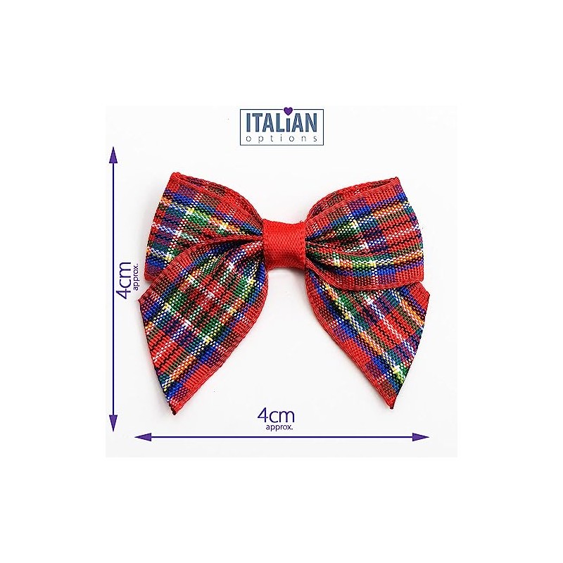 Italian Options Tartan Ribbon Bows 12-Piece Pack, 4 cm Bow