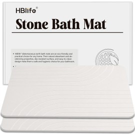HBlife 2 Pack Stone Bath Mat, Quick Dry Bath Mats for Bathroom, Non Slip Bathroom Floor Mat, Modernized Magic Mat for Bathroom&Kitchen, White - Boho